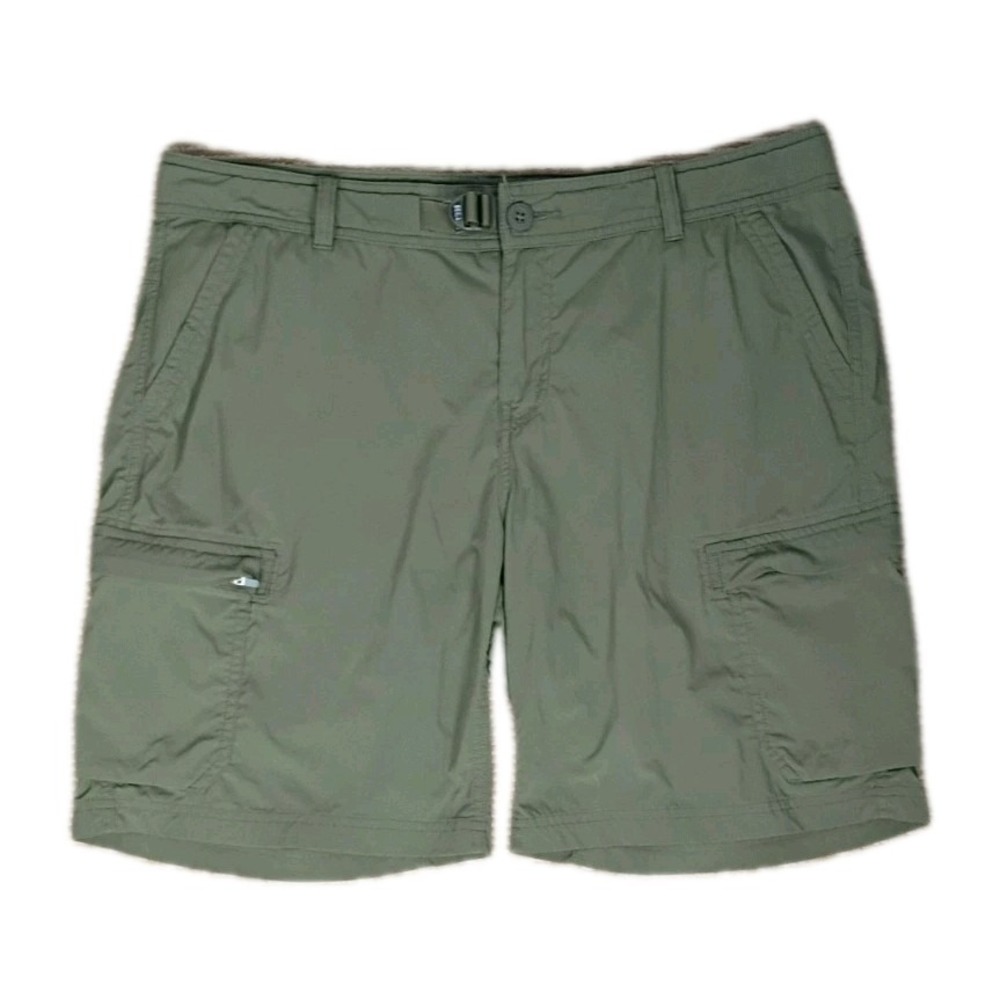 REI Co Op Cargo Shorts Women's Sz 14 Relaxed Green Belted Stretch Hiking Fishing